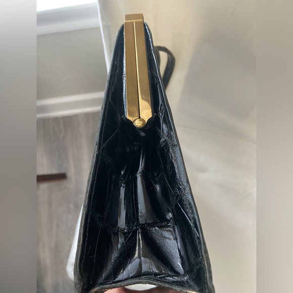 Vintage Deauville Black Crocodile Skin Leather Handbag With Two Handles - Picture 14 of 16